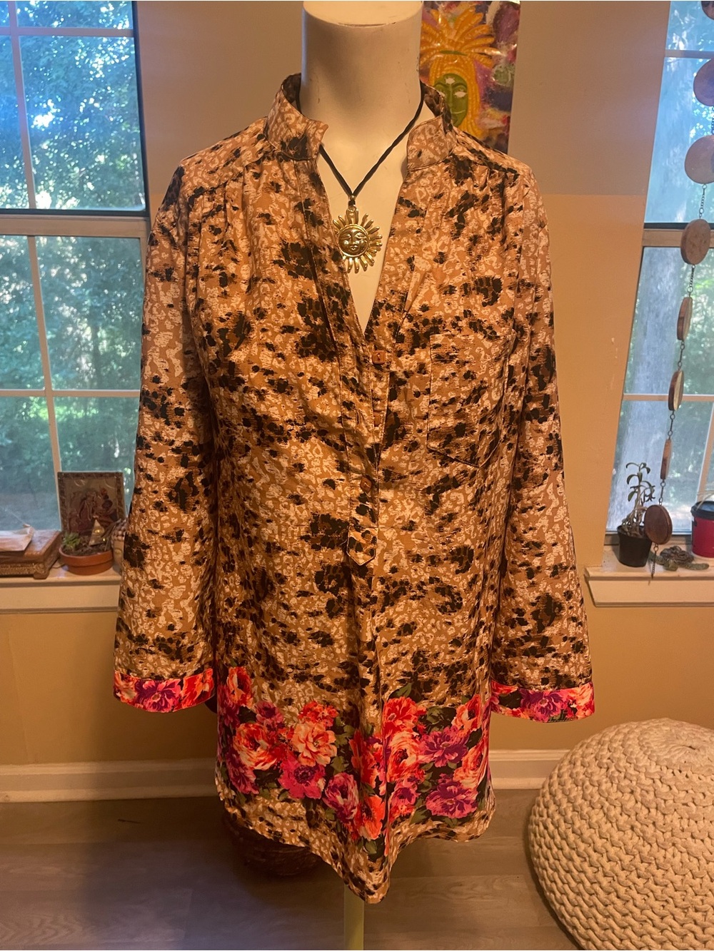Live 4 Truth Brown Printed Tunic with Pink Floral Border Indie Casial